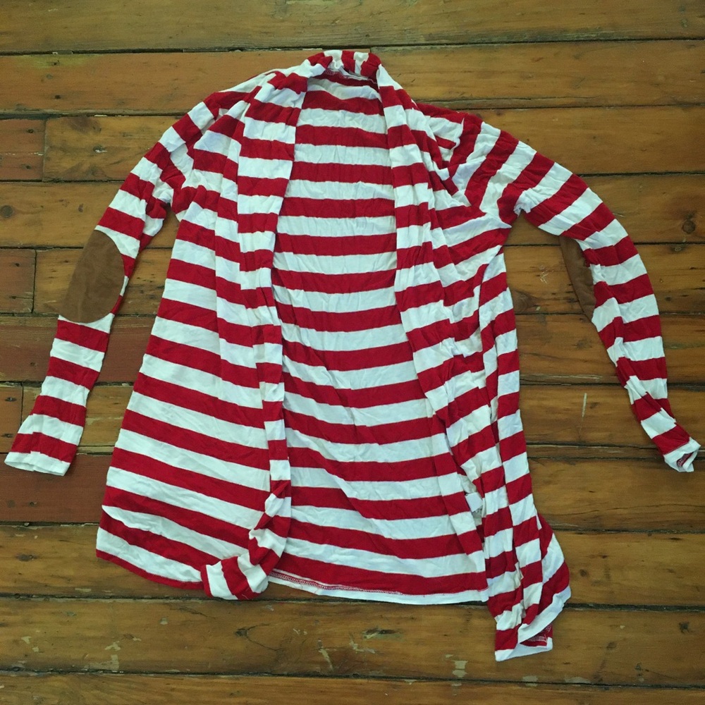 Reborn J lightweight stretch cardigan Size L red & white stripe